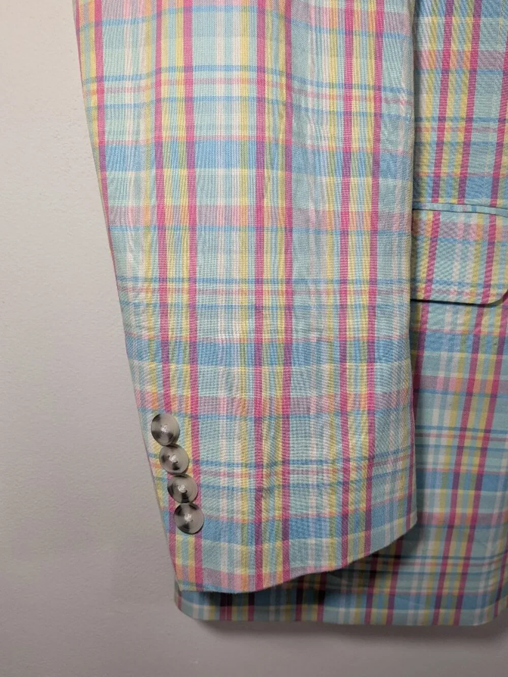 NWT Alan Flusser Pastel Plaid Sport Coat 46R Easter Wedding Preppy Madras Blazer